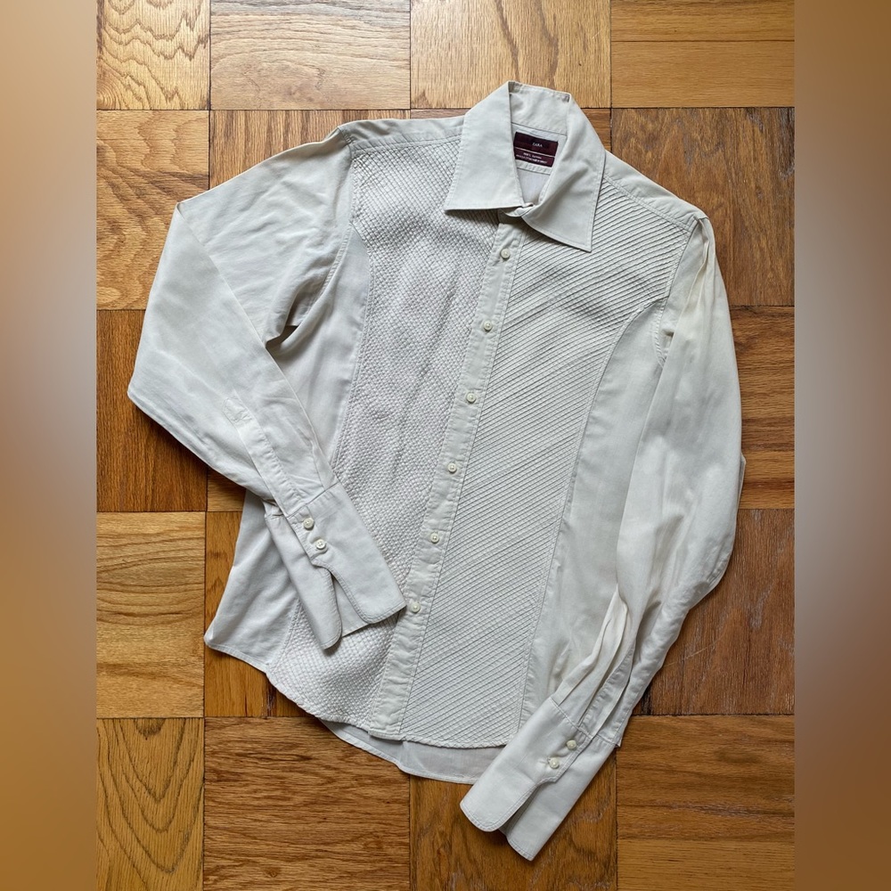 Zara Slim Cream Button Down Shirt Sz S/M